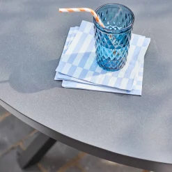 Mesa de jardim redonda em alumínio e vidro, 6 lugares