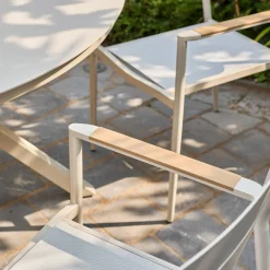 Mesa de jardim redonda em alumínio e vidro com 6 cadeiras