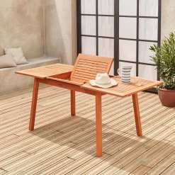 Mesa de jardim retangular extensível em madeira, 6 a 8 lugares