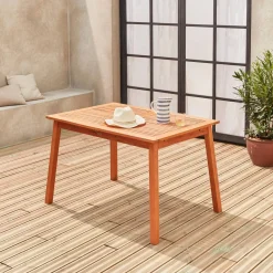 Mesa de jardim retangular extensível em madeira, 6 a 8 lugares