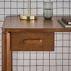 Mesa de madeira de hévea folheada a carvalho 1 gaveta