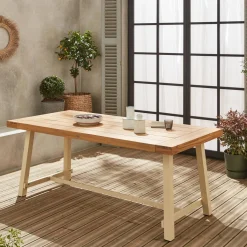 Mesa de madeira e metal para interior/exterior, 6-8 lugares
