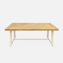 Mesa de madeira e metal para interior/exterior, 6-8 lugares