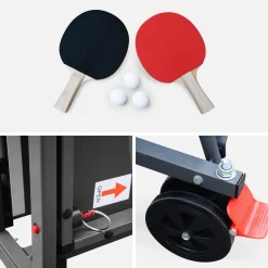 Mesa de ping pong interior com 2 raquetes e 3 bolas, 274 cm