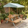 Mesa de piquenique, conjunto de jardim infantil em madeira de acácia com guarda-sol, 2 lugares