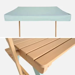 Mesa de piquenique, conjunto de jardim infantil em madeira de acácia com guarda-sol, 2 lugares