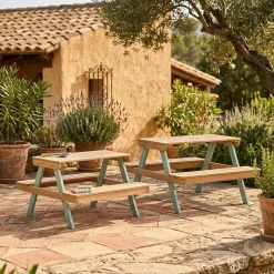 Mesa de piquenique, conjunto de jardim infantil em madeira de acácia, 4 lugares