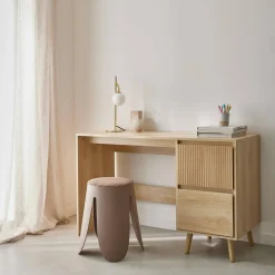 Mesa escandinava de madeira com 2 gavetas