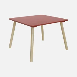 Mesa infantil quadrada em madeira de pinho com 2 cadeiras