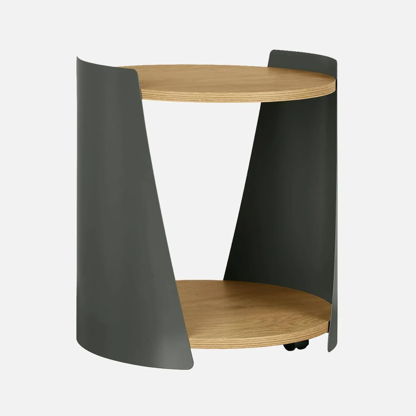 Mesa lateral, mesa de cabeceira em metal e madeira com rodas