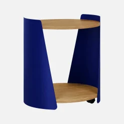 Mesa lateral, mesa de cabeceira em metal e madeira com rodas