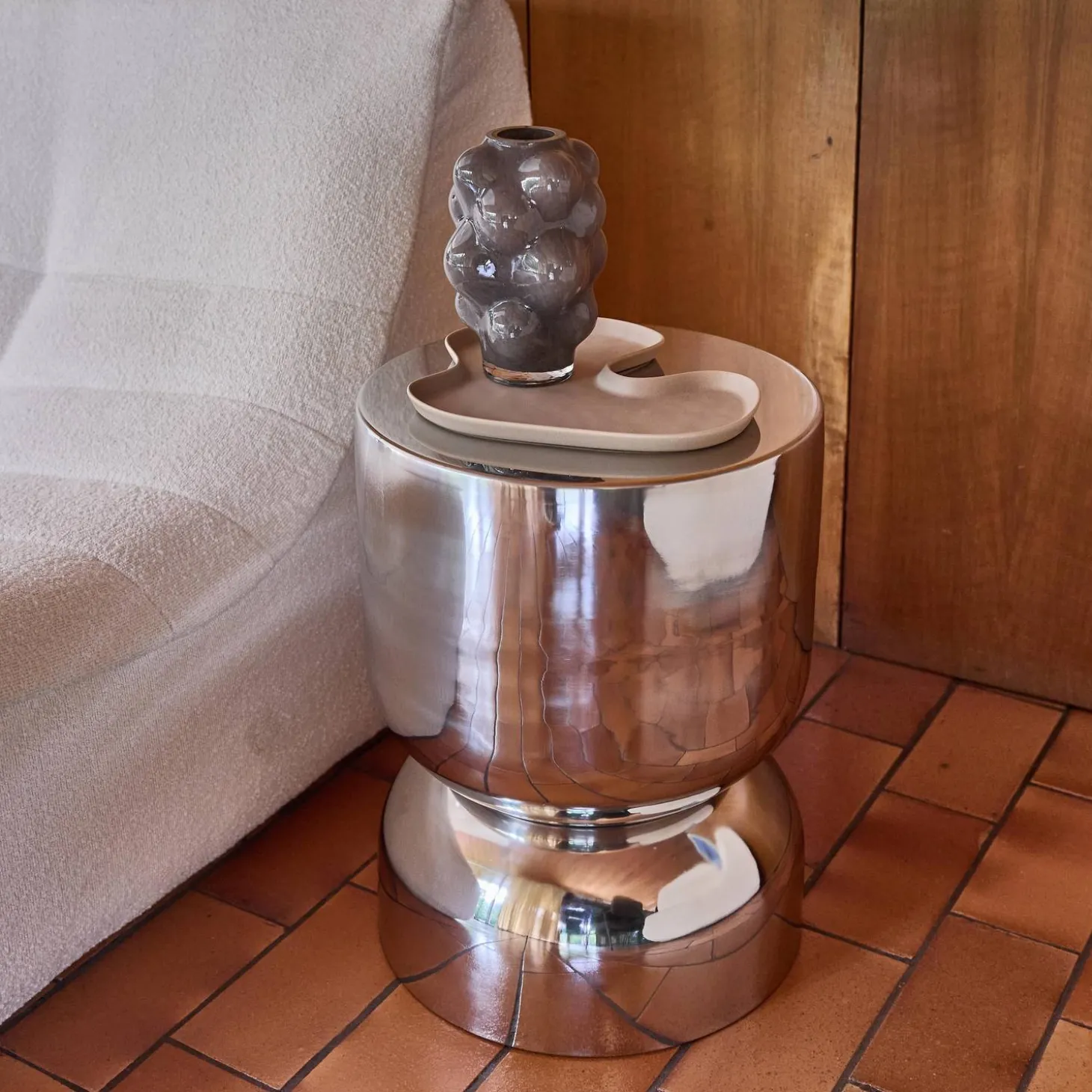 Mesa lateral, mesa de canto, mesa de cabeceira em aço inoxidável Ø32 x H42cm