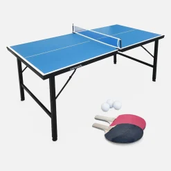 Mini mesa de ping pong dobrável interna com 2 raquetes e 3 bolas, 150 cm