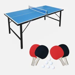 Mini mesa de ping pong dobrável com 4 raquetes e 6 bolas