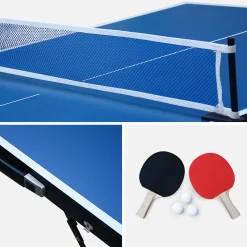 Mini mesa de ping pong dobrável com 4 raquetes e 6 bolas