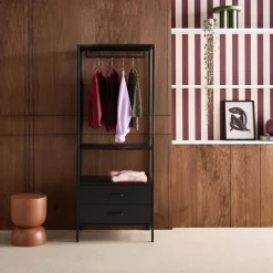 Móvel de entrada, cabideiro de metal com guarda-roupa e 2 gavetas