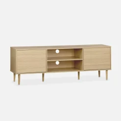 Móvel de TV com efeito madeira e 2 portas, 160cm