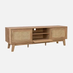 Móvel de TV com efeito madeira e cana, 150cm