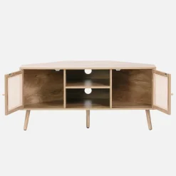Móvel de TV, efeito de madeira e cana de 2 portas, 115cm