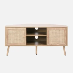 Móvel de TV, efeito de madeira e cana de 2 portas, 115cm
