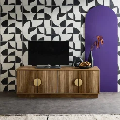 Móvel de TV efeito madeira mel de 4 portas , 140cm