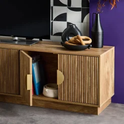 Móvel de TV efeito madeira mel de 4 portas , 140cm
