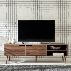 Móvel de TV estilo madeira nogueira de 2 portas, 160cm