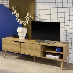Móvel de TV estilo madeira nogueira de 2 portas, 160cm