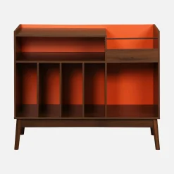 Móvel de vinil vintage bicolor com decoração em madeira e fundo colorido, 100cm