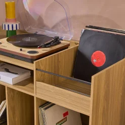 Móvel para vinil vintage com espaço para vinis e gira-discos, 130cm