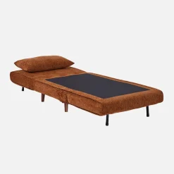 Poltrona cama em tecido chenille com pés em madeira