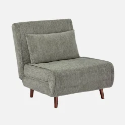 Poltrona cama em tecido chenille com pés em madeira