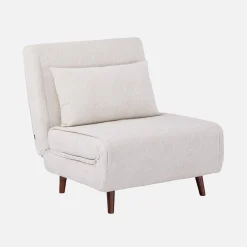 Poltrona cama em tecido chenille com pés em madeira