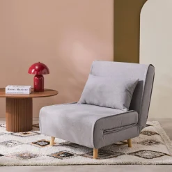 Poltrona cama em tecido simples com base em madeira
