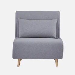 Poltrona cama em tecido simples com base em madeira