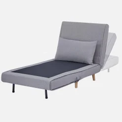 Poltrona cama em tecido simples com base em madeira
