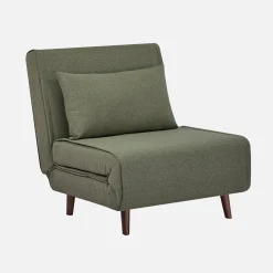 Poltrona cama em tecido simples com base em madeira