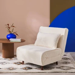 Poltrona convertível boucle base de madeira, 1 lugar