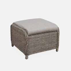 Poltrona de jardim com apoio para pés redondo em resina trançada, set de 2