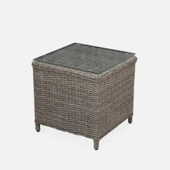 Poltrona de jardim com apoio para pés redondo em resina trançada, set de 2