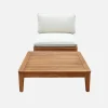 Poltrona de jardim com mesa de centro em madeira de acácia e bouclé