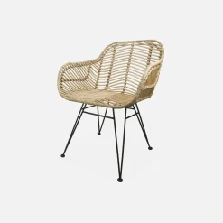 Poltrona em rotim natural e metal, set de 2