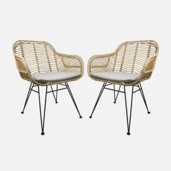 Poltrona em rotim natural e metal, set de 2