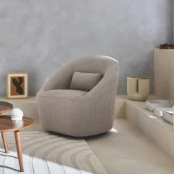 Poltrona giratória 360º com almofada, tecido