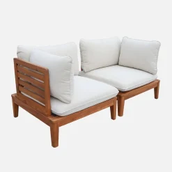 Poltrona modular de jardim em madeira de acácia e bouclé com braços, 2 lugares