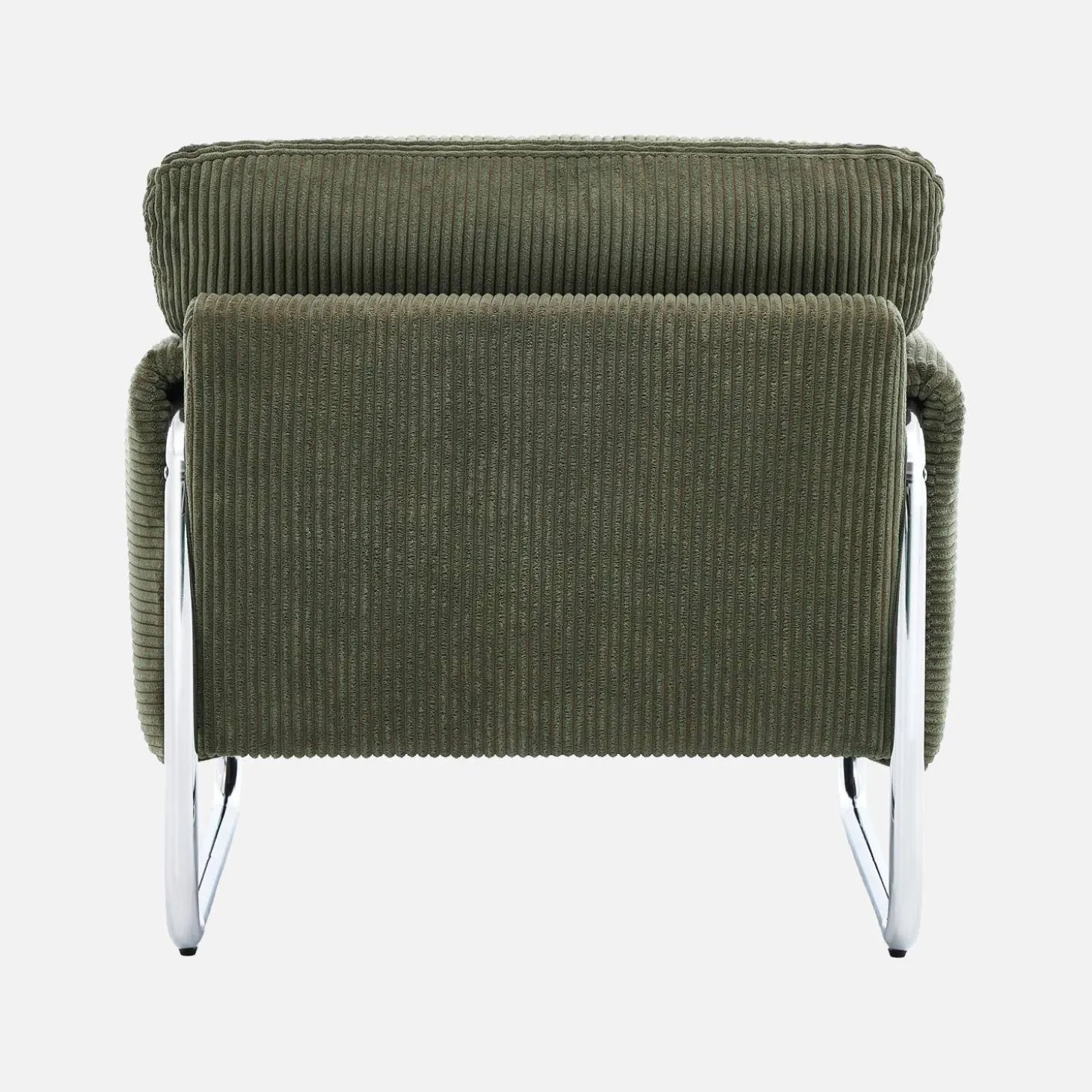 Poltrona vintage em veludo canelado com estrutura em metal cromado