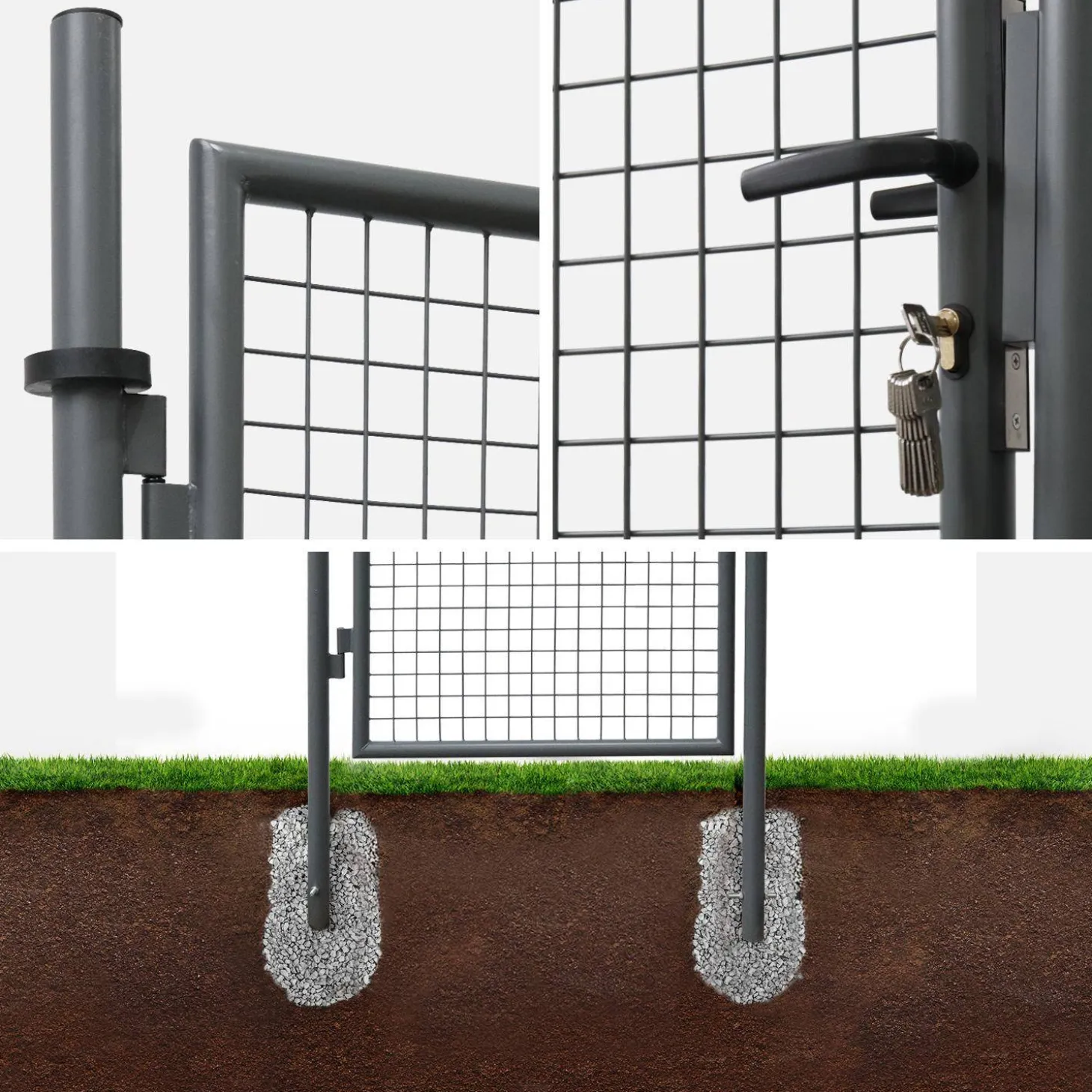 Portão de jardim metal com fechadura e maçaneta