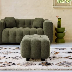 Pouf, banquinho boucle texturada para sofá 2 lugares