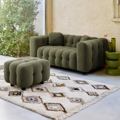 Pouf, banquinho boucle texturada para sofá 2 lugares