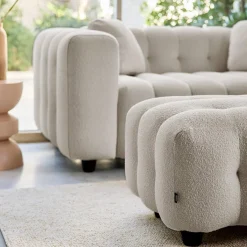 Pouf, banquinho boucle texturada para sofá 2 lugares